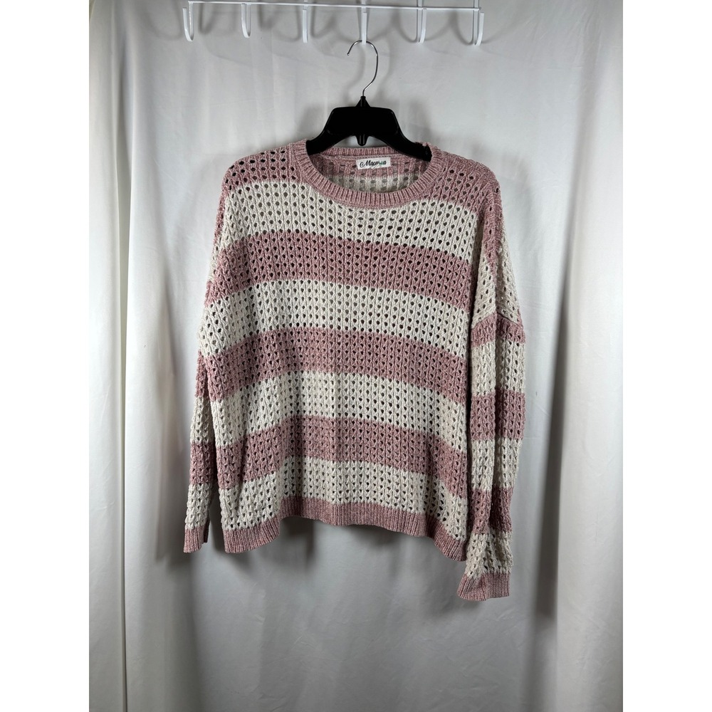 Macaron Striped Knit Sweater Women's Size S Pink‎ White Loose Weave